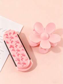 1/2pcs/Set Foldable Comb & Hair Clip Combo Set, Floral, Butterfly, Heart Printed Design, Portable Folding Comb, Hair Clips, Suitable For Students, Women, Holiday Gifts ,Hair Styling Kit ,Hair Tool Kit - Multicolor - View 6