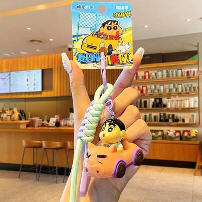 Crayon Shin-Chan Kasukabe Defense Force Keychain, Cute Anime Character Bag Charm, Soft PVC Collectible Trinket For Backpacks/Purses, Whimsical Nostalgic Gift For Kids Adults Anime Fans, Fashion Accessory