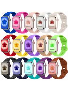 15入軟矽膠手錶錶帶，相容 40mm 46mm 41mm 38mm 45mm 44mm 49mm，中性防水運動替換腕帶，適用 SE 系列 11 10 9 8 7 6 5 4 3 2 1 - 彩色 - 查看 10