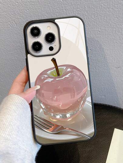 1 pièce Étui de téléphone antichoc 2-en-1 en acrylique + TPU avec motif de pomme en cristal réaliste, bordé de noir. Convient comme cadeau de fête pour iPhone 11 12 13 14 15 16 17 Pro/Pro Max/14 15 16 Plus/17/17 Air, pour les hommes et les femmes