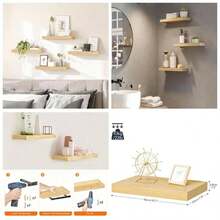 Floating Shelves Wall, Wall Mounted Shelf Set Of 2, 15. Hanging Shelf With Brackets, Wall In Bathroom, Bedroom, Toilet, Kitchen, Living Room, Office, Rustic Brown BF40BJ01 - Natural + 15.7 Inches - View 1