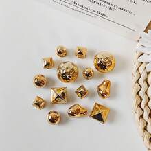 14pcs Shiny Geometric Pattern Shoe Decoration Charms, Non-Metallic Lightweight Material, Y2K Fashion Versatile Cute Personalized For Men & Women, Suitable For EVA Beach Shoes, Slippers, Detachable Shoe Decor, Holiday Gift - Rose Gold - View 4