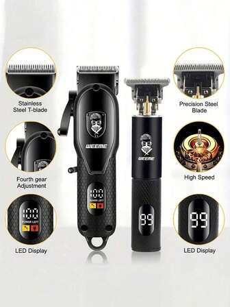 Juego de corte de cabello profesional para hombres, cortadora de cabello eléctrica, recortadora de barba eléctrica, kit de aseo para hombres, carga rápida USB + pantalla LCD, ¡crea un nuevo hombre con estilo!