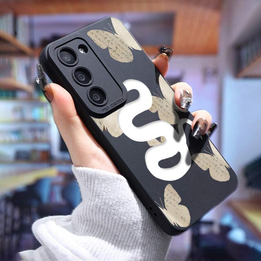 Funda de lujo para teléfono , patrón de serpiente y mariposa, compatible con Galaxy S24 Ultra S23 Plus S22+ S21 S20 FE S10 A72 A54 5G A53 A52 A52S A15 A14 A13 A12 A22 A21S A51 A33 A32 A23 5G GT2, funda de silicona mate suave, soporte para coche, cubierta trasera a prueba de golpes - Colores mixtos - Ver 1