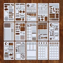 15张可重复使用的日记计划本绘图模板，适用于手工笔记本素描模板、DIY艺术和手工艺剪贴簿木制绘图模板、剪贴簿用品、DIY手工艺品、艺术设计、可重复使用的模板、耐用材料、优质木材、素描辅助工具、日记记录器、手工爱好者 - 乳白色(15pcs) - 查看 6