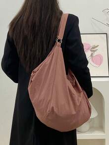 大容量格子纯色单肩包，采用优质尼龙面料，拉链设计，女士斜挎包，休闲实用多功能手提包，适合工作、学习、旅行。 - 珊瑚粉 - 查看 7