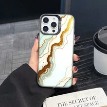 Colorful Silver Apple Phone CaseAbstract Marble With Gold Veins And Light Blue StreaksCompatible With  11 To  17 Models The Cases Lens Protection Function Ensures The Camera Remains Undamaged During Shooting  Guaranteeing Image Quality - 黑色 - 查看 6