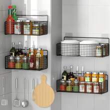 2 giỏ đựng đồ treo tường, giỏ treo bằng kim loại màu đen, giỏ treo tường có móc dán, giỏ đựng đồ nhà tắm không cần khoan, giá đựng đồ tắm, giỏ đựng đồ đa năng cho nhà bếp, phòng đựng thức ăn, tủ quần áo, phòng giặt, tủ đựng đồ, phòng tắm. - Nhiều màu - Xem 7
