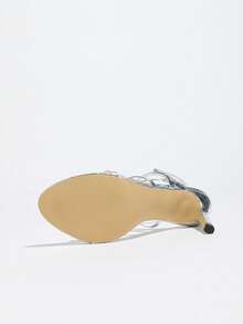 Giày cao gót mũi nhọn quai kim loại dành cho nữ, giày cao gót bạc gợi cảm và thời trang dự tiệc, phù hợp với trang phục mùa xuân hè. - Bạc - Xem 6