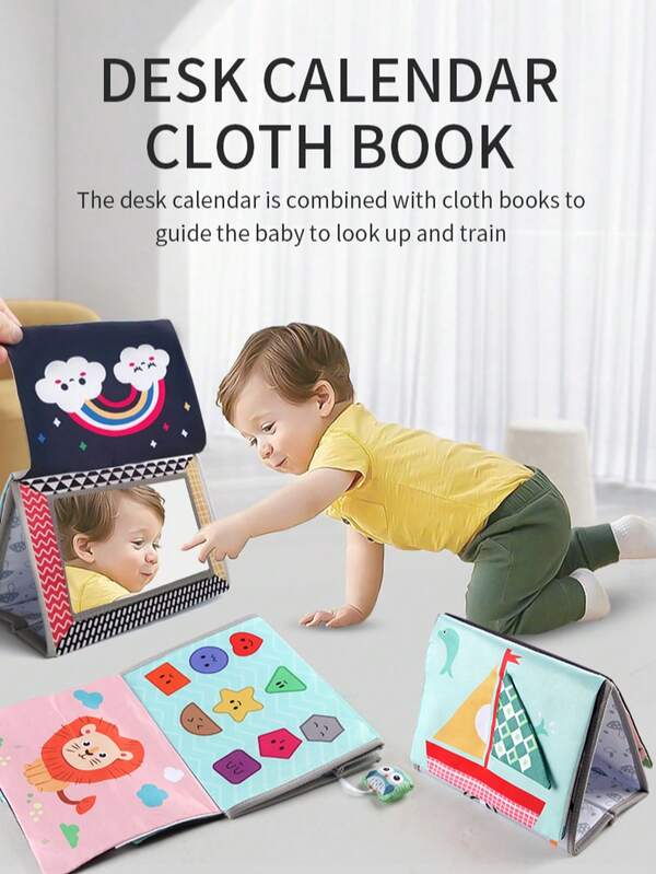 1 pezzo Libro di stoffa per bambini con code di animali, libro di tessuto, giocattolo per neonati, calendario con specchio e carta con suono di grinze, giocattoli educativi precoci per bambini e bambine, attività sensoriali per il tummy time, regalo