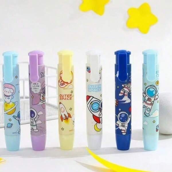 2pcs Creative Cartoon Push Button Erasers, Random Cute Eraser Patterns, School Supplies, Children's Rewards