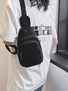 Lightweight Chest Bag Crossbody Bag Casual Waist Bag Simple Corduroy Shoulder Bag Daily Versatile Sports Bag Outdoor Portable Sling Bag For Men And Women Vacation Travel Camping Hiking Gym Christmas Holiday And Daily Use Travel Essentials - Multicolor - View 3