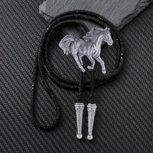 GelConnie Western Bolo Tie For Men Women Rhinestone Bolo Tie Album Tour Inspired Sparkly Neck Ties For Wedding And Concert - 黑馬與黑色水鑽繩 - 查看 4