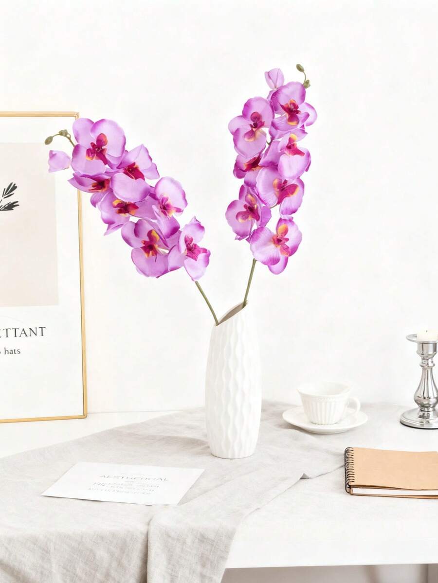 8/120pcs Romantic Artificial Phalaenopsis Orchid Silk Flower Bouquet, Suitable For Wedding Decoration, Room Home Hotel Party Decor, Gift Flower Arrangement, Spring Decoration, Home/Wedding/Bedroom/Living Room/Dining Table Decor, Bridal Bouquet, Outdoor Garden - Purple - View 1
