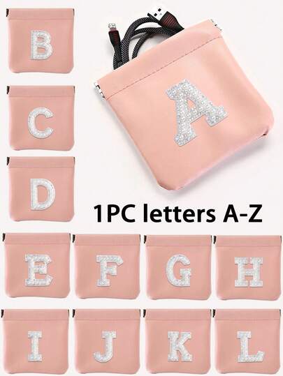 1 pieza Bolsa organizadora de cables con letra A-Z, estuche para auriculares, bolsa de cosméticos, bolsa para artículos digitales, monedero, de poca capacidad, bolsa organizadora de artículos de tocador, organizador de viaje, artículos de viaje ligeros, organizador de joyas, organizador de brillo labial, organizador de esmalte de uñas, organizador de almacenamiento de cosméticos