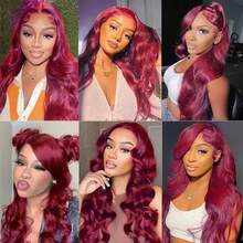 bling hair 28 Inch 99j Burgundy Lace Front Wigs Human Hair Red Burgundy Wig 200% Density 13x6 Body Wave Lace Front Wigs Pre Plucked 13x4 Lace Front Wigs Human Hair For Women - 酒紅色 - 查看 10
