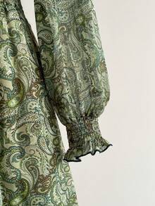 Rusttydustty 波西米亚风印花雪纺连衣裙，休闲自然复古印花长裙，可爱风，西部风，乡村风，旅行装，新年装，情人节连衣裙 - 綠色 - 查看 7