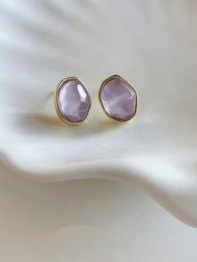 1 Cặp bông tai kim loại và nhựa bất đối xứng màu tím, bông tai phong cách Âu Mỹ dành cho nữ và bé gái, du lịch, đám cưới, tiệc tùng, sinh nhật, quà tặng Giáng sinh 2025 - Màu tím - Xem 5