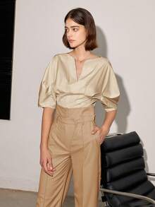 Women's Solid Color High Waisted Straight Leg Casual/Business Pants, Spring And Summer - Camel - View 6