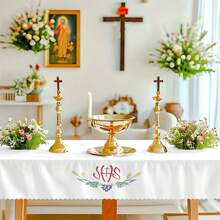 1pc Communion Tablecloth, JHS Design, Colorful Wheat & Grape Pattern, 54X108inch, Washable Polyester, Rectangular, Suitable For Autumn, Thanksgiving, Christmas, Communion, Birthday Party, Church Celebration, Family Gathering Decor