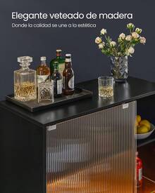 VASAGLE Aparador, Armario Bar Vino con Luces LED, con Almacenaje para Vino, Bar Café Licor, con Portavasos, Puerta de Vidrio Acanalado, para Sala de Estar, Negro Ébano - Negro - Ver 5