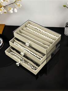 1pc Transparent 3-Layer Necklace Organizer Box, Acrylic Flannel Jewelry Box, Drawer-Type Home Jewelry Organizer, Large Capacity Necklace Display Tray, Stackable Jewelry Organizer, Portable Multi-Purpose Organizer, Suitable For Earrings, Rings, Necklaces, And Bracelets, For Jewelry Stores And Everyday Use, An Ideal Gift For Women And Girls.