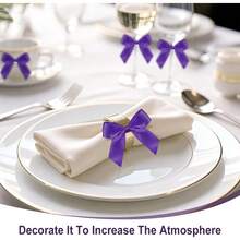 Satin Ribbon Black Bow Decor 2" Self Adhesive Premade Bows For Gift Wrapping Black Mini Bow For Treat Bags Party Favors Wedding Decorations - 50 Counts - 紫色 - 查看 5