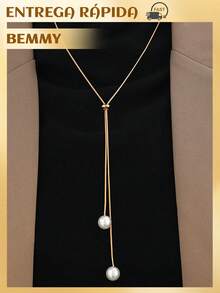 BEMMY Necklace With Y-Shaped Pearl Pendant, Adjustable Metal Alloy Necklace, Suitable For Women's Parties, Vacations, And Photo Shoots. - Vàng - Xem 7