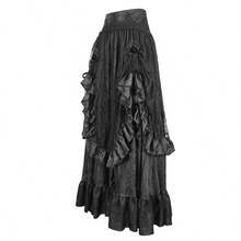 Devil fashion 1pc Gothic Style Ruffled Maxi Skirt, Ceremonial Dark Aesthetic Outfit, Autumn/Winter - Black - View 5