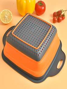 1pc Large & Small Collapsible Drain Basket, Foldable Storage Design, Convenient Kitchen/Dining Room Vegetable/Fruit Cleaning & Quick Draining Tool - Multicolor - View 1