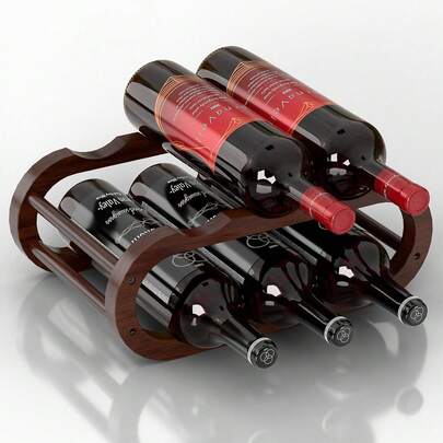 Estante de vino PEKER - Estante de vino pequeño para encimera y soporte para botellas de vino para gabinete y encimera, soporte de vino de madera natural con estilo (6 botellas)