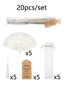 40pcs/20pcs/4pcs Elegant Vintage Rose Lace Floral Hand Fans, Vintage Style White Rose Folding Hand Fans, Includes 5pcs Fans, 5pcs Thank You Cards, 5pcs Tassels And 5pcs Organza Bags, White And Gold Floral Pattern, With Tassels, Suitable For Weddings, Bridal Showers, Parties And Church Decorations, Balls And Party Props, Church Wedding Decor
