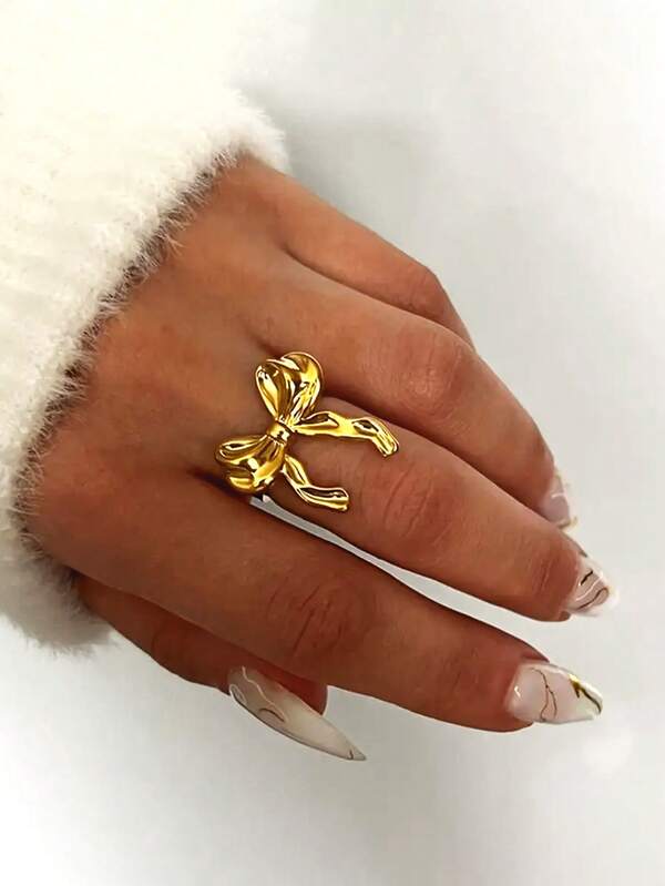 1pc Minimalist Versatile Bowknot Ring, Suitable For Men And Women, Elegant Christmas/Holiday/Birthday Gift