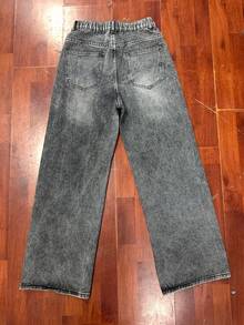 青少年男孩休闲宽松阔腿牛仔裤 - 灰色 - 查看 4