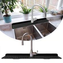 1pc Silicone Sink Mat, Non-Slip Waterproof Dish Drying Mat With 5-Degree Sloped Drainage Design, Foldable, Suitable For Kitchen And Bathroom Sinks, Size: 24" X 5.7" - Multicolor - View 8