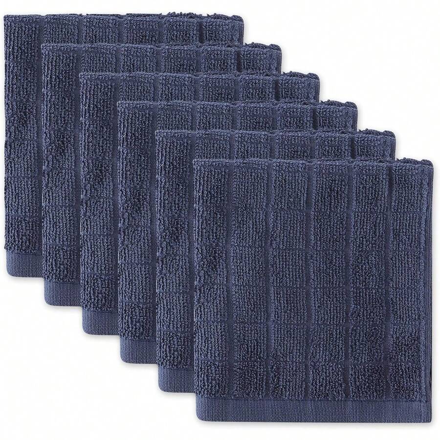 Basic Terry Solid Windowpane Dishcloth Set, 12x12, Red, 6 Piece, 2025 - French Blue - View 1