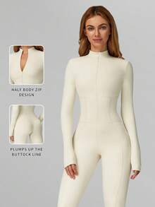 MFVIM 杏色修身保暖连体衣，舒适休闲性感，适合户外通勤、瑜伽、健身、跑步和运动，秋冬季百搭连体衣。 - 杏色 - 查看 4