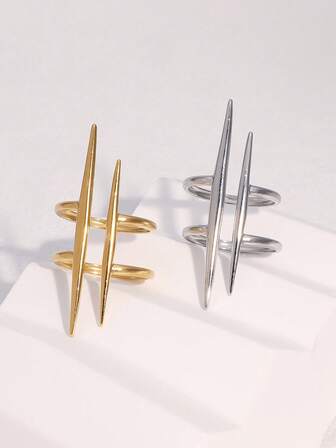 1 pieza Anillo abierto geométrico chapado en oro de acero inoxidable con diseño exagerado y personalizado, de estilo minimalista y elegante, adecuado para uso diario, fiestas y citas de mujeres