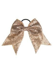1件金色亮片蝴蝶结儿童发饰头带飘带，可爱啦啦队红色蝴蝶结头带，适合女孩派对或节日