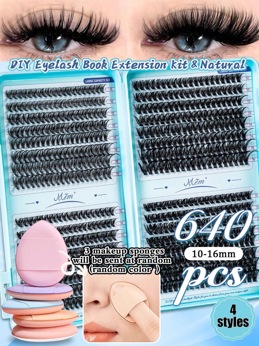 MEM 640pcs Natural Soft False Eyelashes, 10D/20D/30D/40D/50D/60D/80D/100D Mixed Density, 10-16mm D Curl, 0.07mm Thickness, Suitable For DIY Eyelash Extension, Daily Makeup, Cosplay, Upgraded Gift Box Packaging, Includes Multiple Clusters, Singles And Pairs, Suitable For Travel, Daily Wear (Beginner Friendly), Wedding, Date, Party, Holidays, Especially Suitable For Christmas/Halloween/Gift Eyelash Set. - D - 查看 1