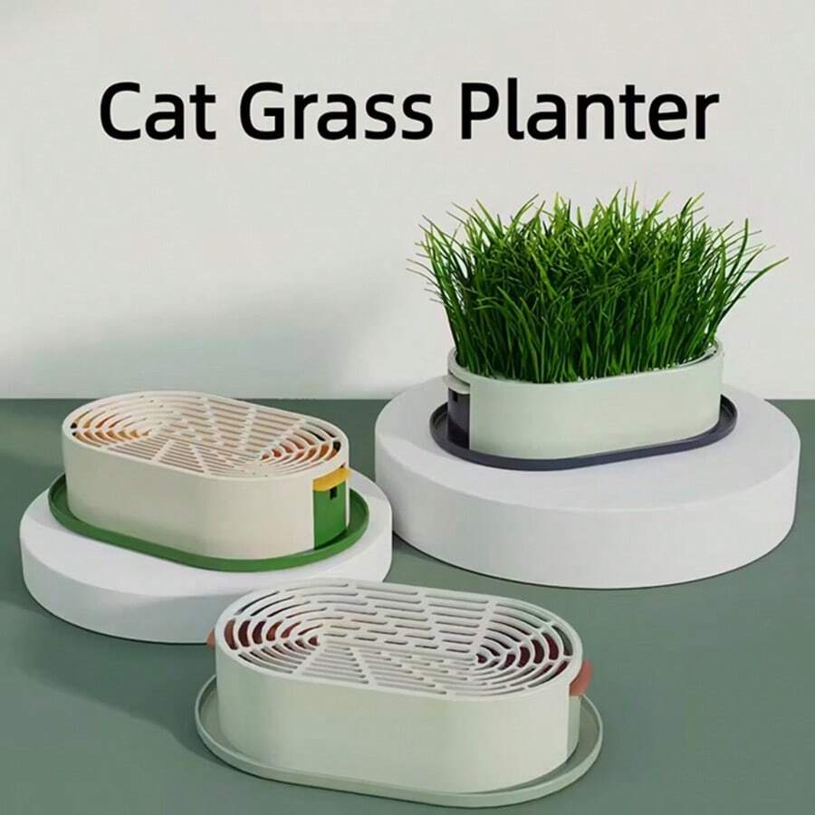 1个猫草种植器，水培种植盒（不含种子），简易发芽系统，无土种植套装，猫草种植盆，多用途花园种子发芽托盘，耐用塑料材质，适合放置猫咪零食，塑料宠物碗，室内园艺套装 - 彩色 - 查看 1