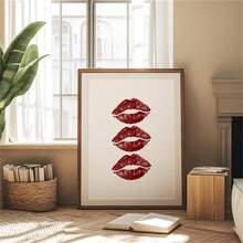 1pc Retro Kiss Poster Wall Art Red Lips Wall Art Girly Bedroom Wall Decor College Dorm Print Retro Lips Print Love Valentines Day Poster Unframed - Multicolor - View 8
