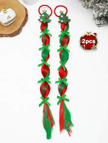 2/4pcs Christmas Themed Hair Accessories, Santa Claus & Christmas Tree Gradient Red & Green Wigs, Cute Hair Scrunchies For Holiday Party, Festive Atmosphere Decoration, Great Gift - Multicolor - View 7