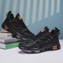 أحذية الجري للرجال، أحذية رياضية خفيفة الوزن مبطنة مع أربطة، سنيكرز رياضية بتصميم عصري مع نعل سميك، تنفس وامتصاص الصدمات، مناسب للأنشطة الخارجية - الأسود - مشاهدة 5