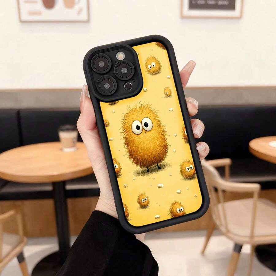 Cubierta de teléfono con borde negro y diseño amarillo con pato peludo divertido para uso diario en cafeterías Aplicable a los teléfonos de la serie Apple y Galaxy - Burdeos - Ver 1