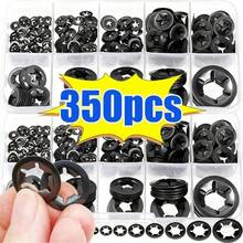350pcs/Box M2.5-M10 External Circlip Self-Locking Retaining Clip Push On Shaft Bearing Snap Ring Washer Kit Set Black 65mn Steel - Multicolor - View 1