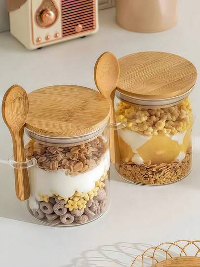 1个木盖香料罐，密封防潮香料储存容器，带勺厨房调味盒，食品储存罐，礼物，糖罐，咖啡豆，茶叶储存罐，茶室储存罐，厨房配件