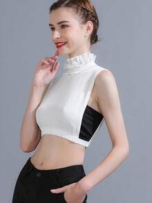 1件女士优雅白色蕾丝领假袖高领时尚打底衫，适合秋冬季日常穿着