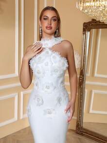 Đầm dự tiệc không tay gợi cảm có tua rua dành cho nữ, thích hợp cho tiệc chiêu đãi, tiệc cocktail, đám cưới, màu trắng mùa xuân. - trắng - Xem 1