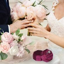 Velvet Ring Box, 3 Slots Octagon Jewelry Ring Box Vintage Ring Display Holder Case Wedding Ceremony Proposal Engagement Pearly White - 玫瑰紅色 - 查看 8